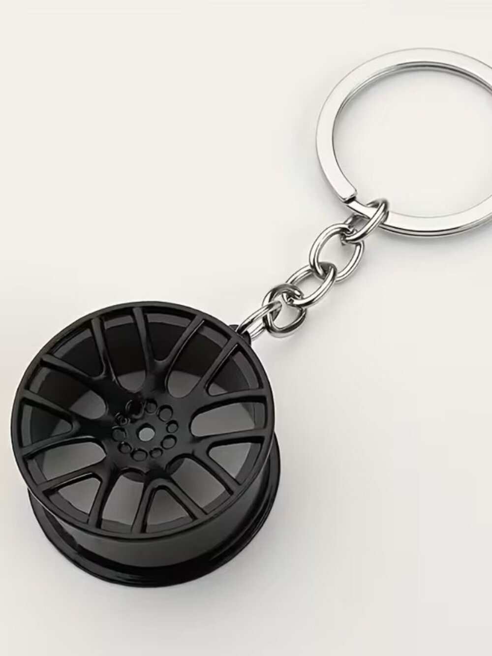 Matte Black Spinning Wheel Rim Keychain JDM Drift Car Lover Tuner Key Ring Acces
